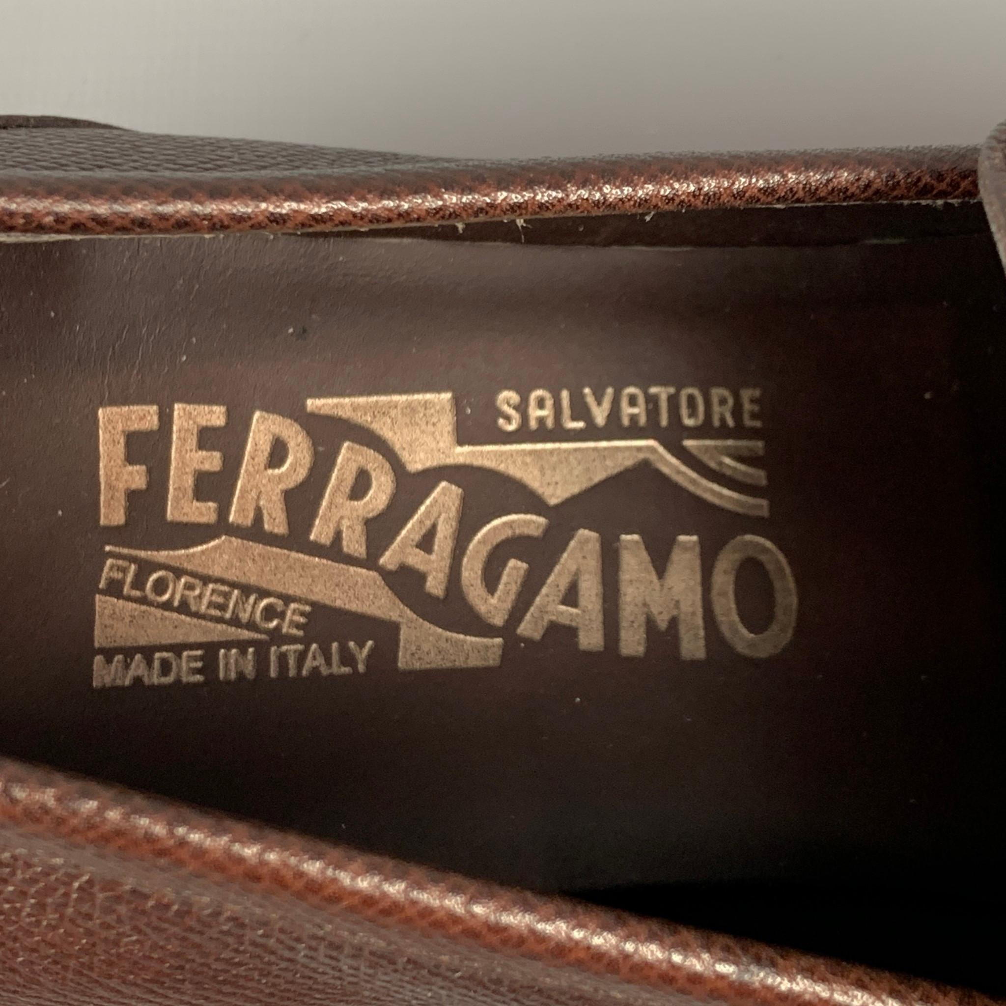 Men's SALVATORE FERRAGAMO Twist Size 8 Dark Brown Pebble Leather Loafers