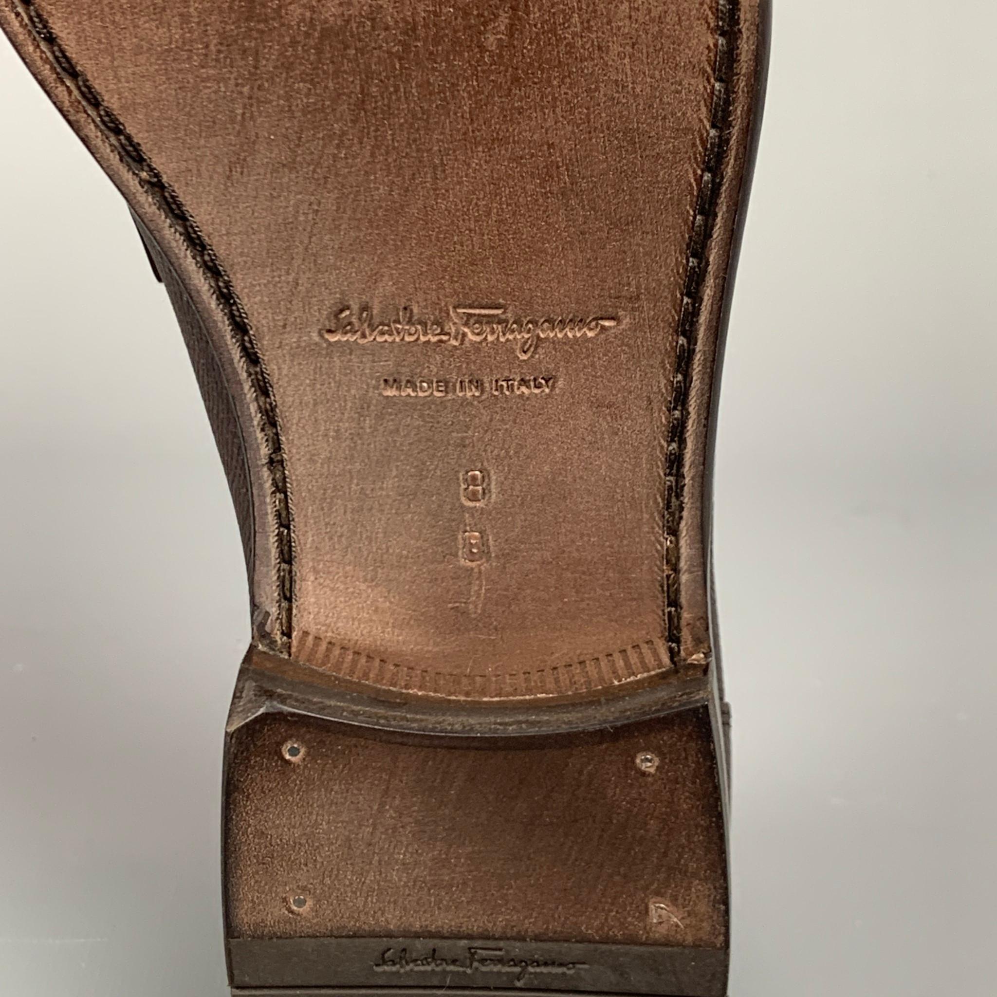 SALVATORE FERRAGAMO Twist Size 8 Dark Brown Pebble Leather Loafers 1