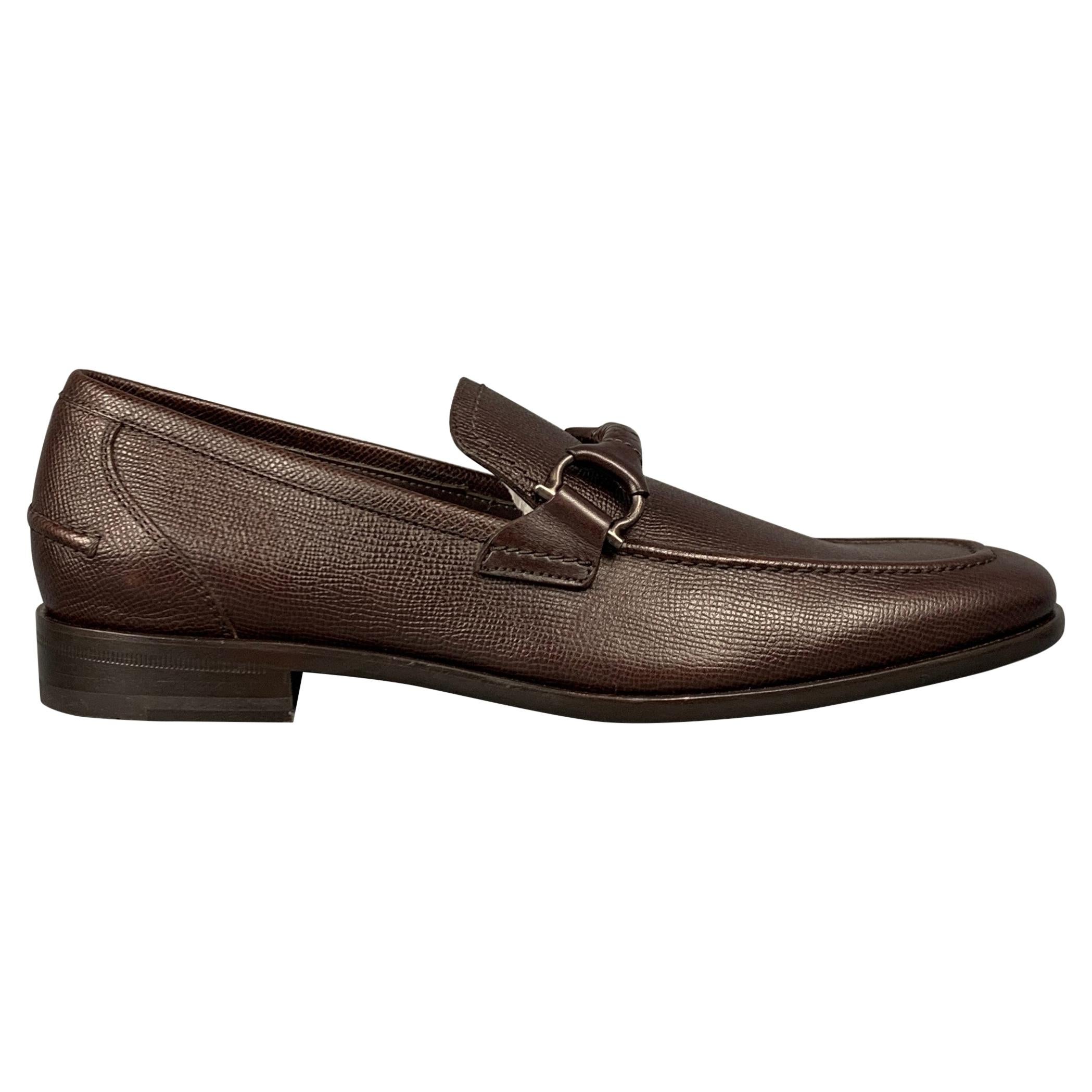 SALVATORE FERRAGAMO Twist Size 8 Dark Brown Pebble Leather Loafers