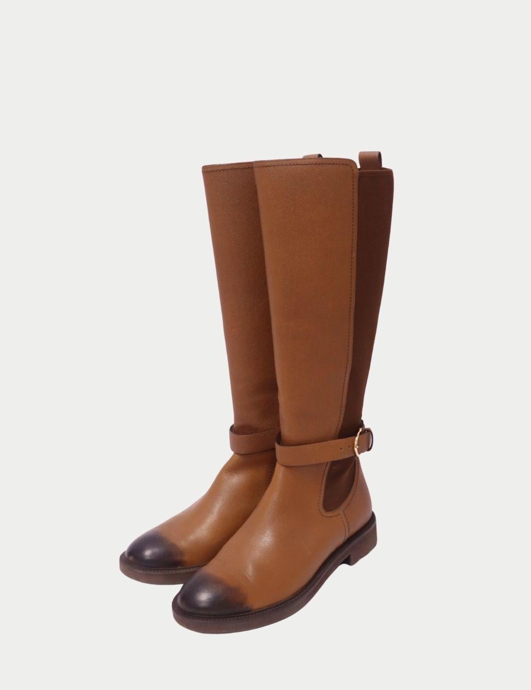 Marron Salvatore Ferragamo Bottes d'équitation bicolores marron avec boucles dorées - EU 40 en vente