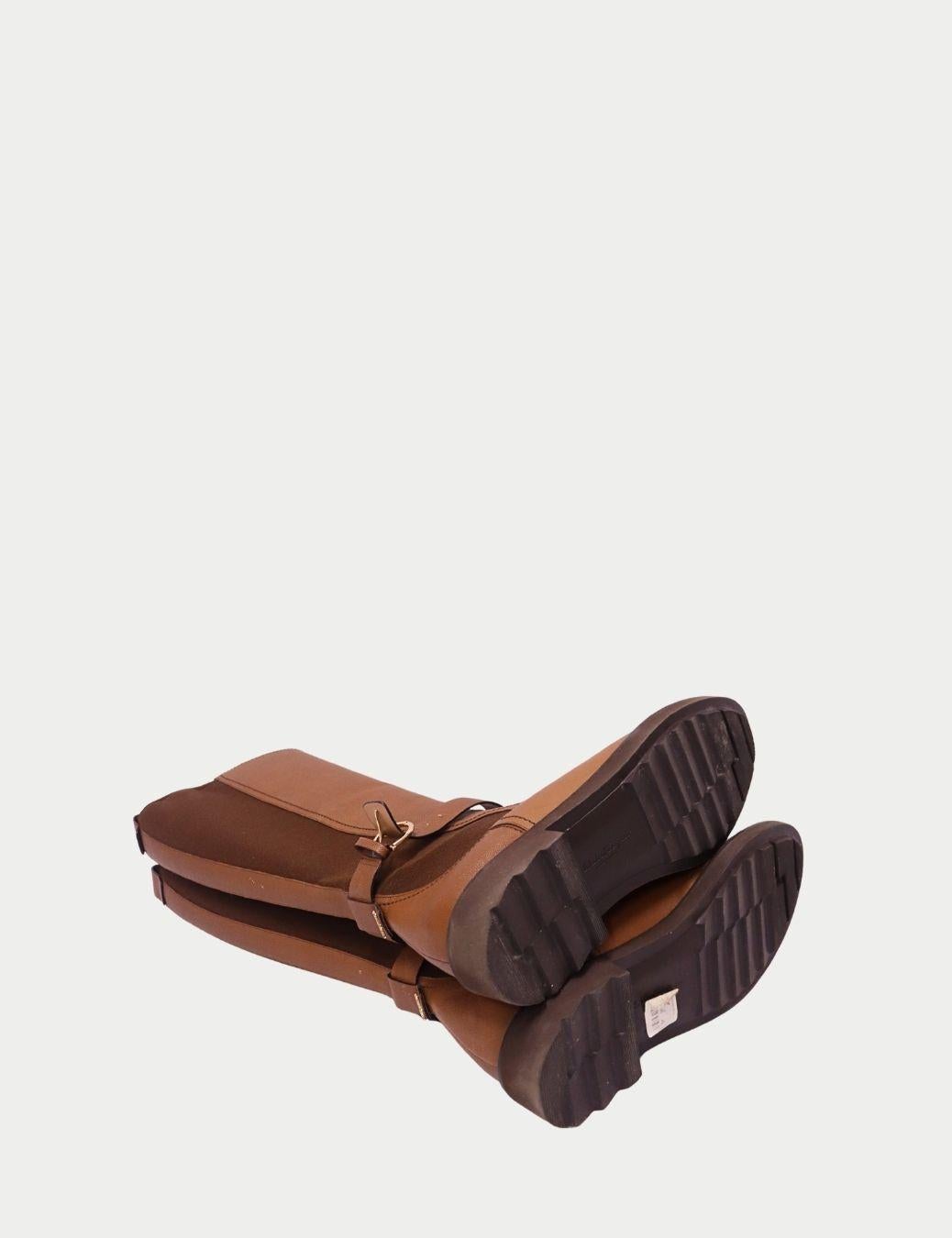 Salvatore Ferragamo Bottes d'équitation bicolores marron avec boucles dorées - EU 40 Pour femmes en vente