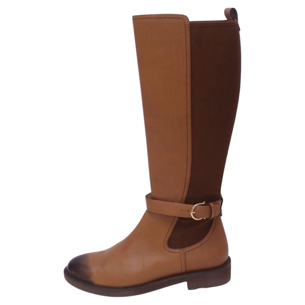 Salvatore Ferragamo Bottes d'équitation bicolores marron avec boucles dorées - EU 40 en vente