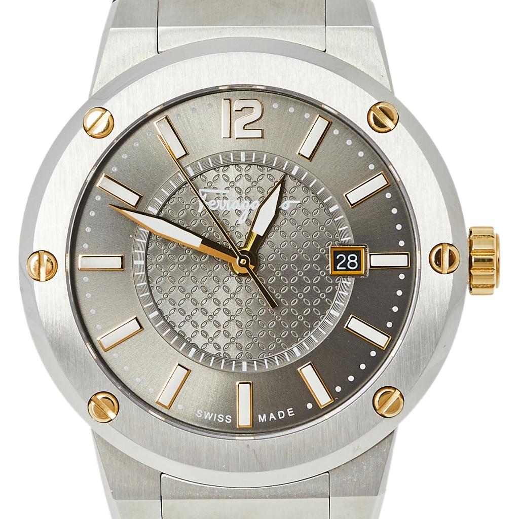 Salvatore Ferragamo Montre bracelet pour homme en cuir bicolore F 80 FIF070016 44 mm