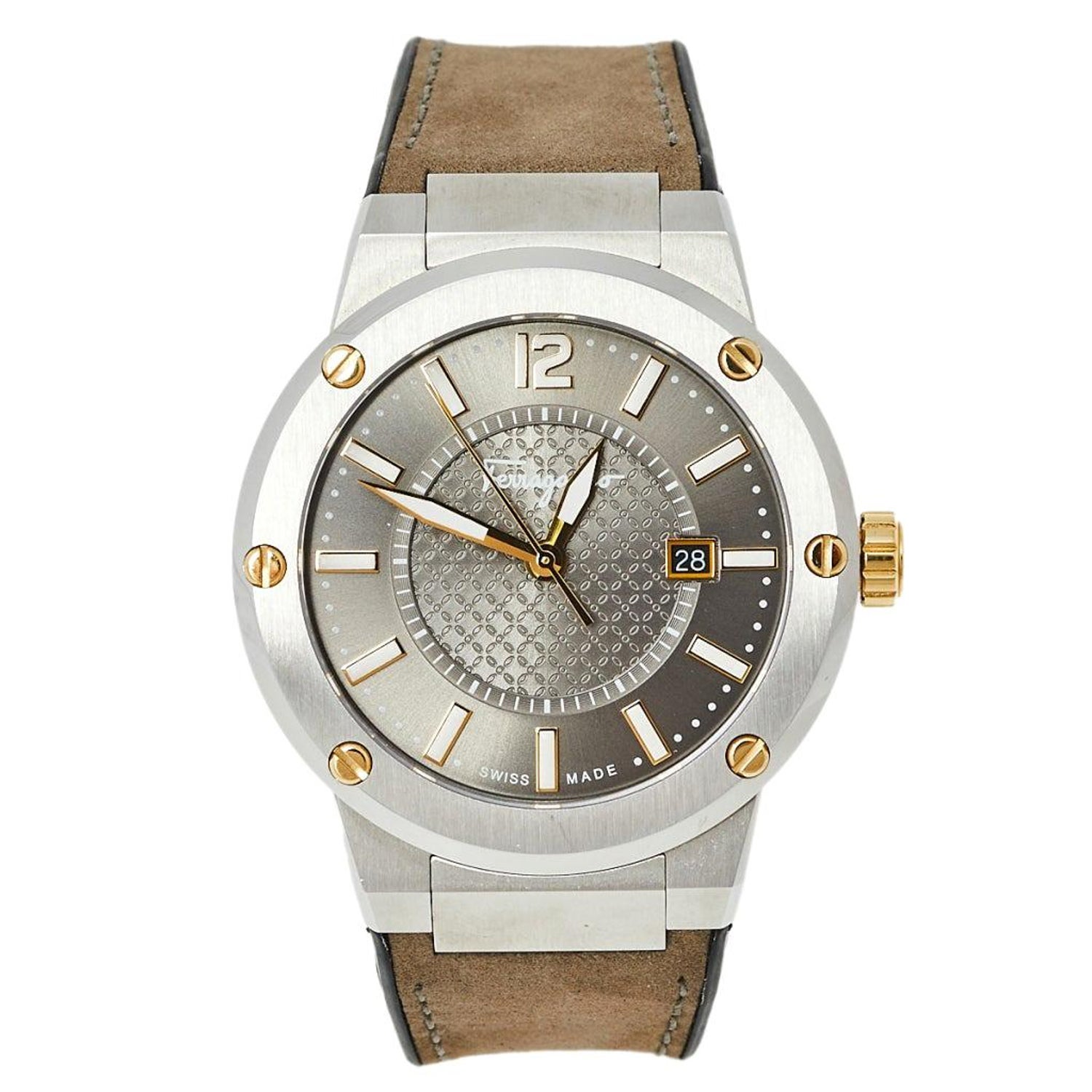 Salvatore Ferragamo Two-Tone Leather F-80 FIF070016 Men's Wristwatch 44 mm  For Sale at 1stDibs