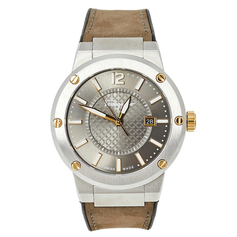 Salvatore Ferragamo Two-Tone Leather F-80 FIF070016 Men's Wristwatch 44 mm For  Sale at 1stDibs