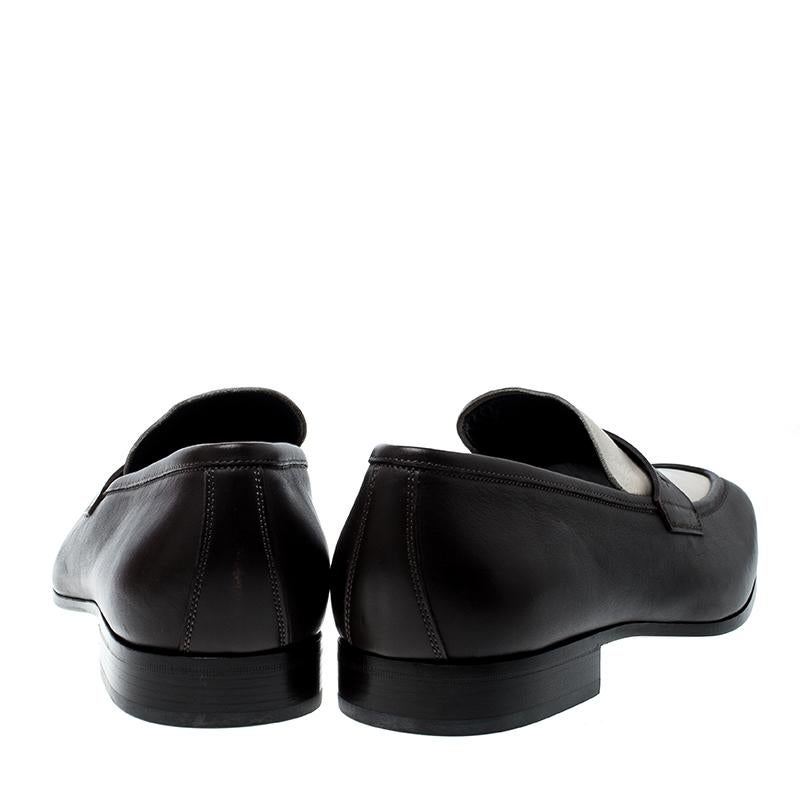 Black Salvatore Ferragamo Two Tone Leather Rovigo Loafers Size 45.5
