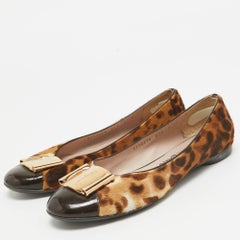 Salvatore Ferragamo Two Tone Leopard Print Calf Hair Sun Flats Size 38.5