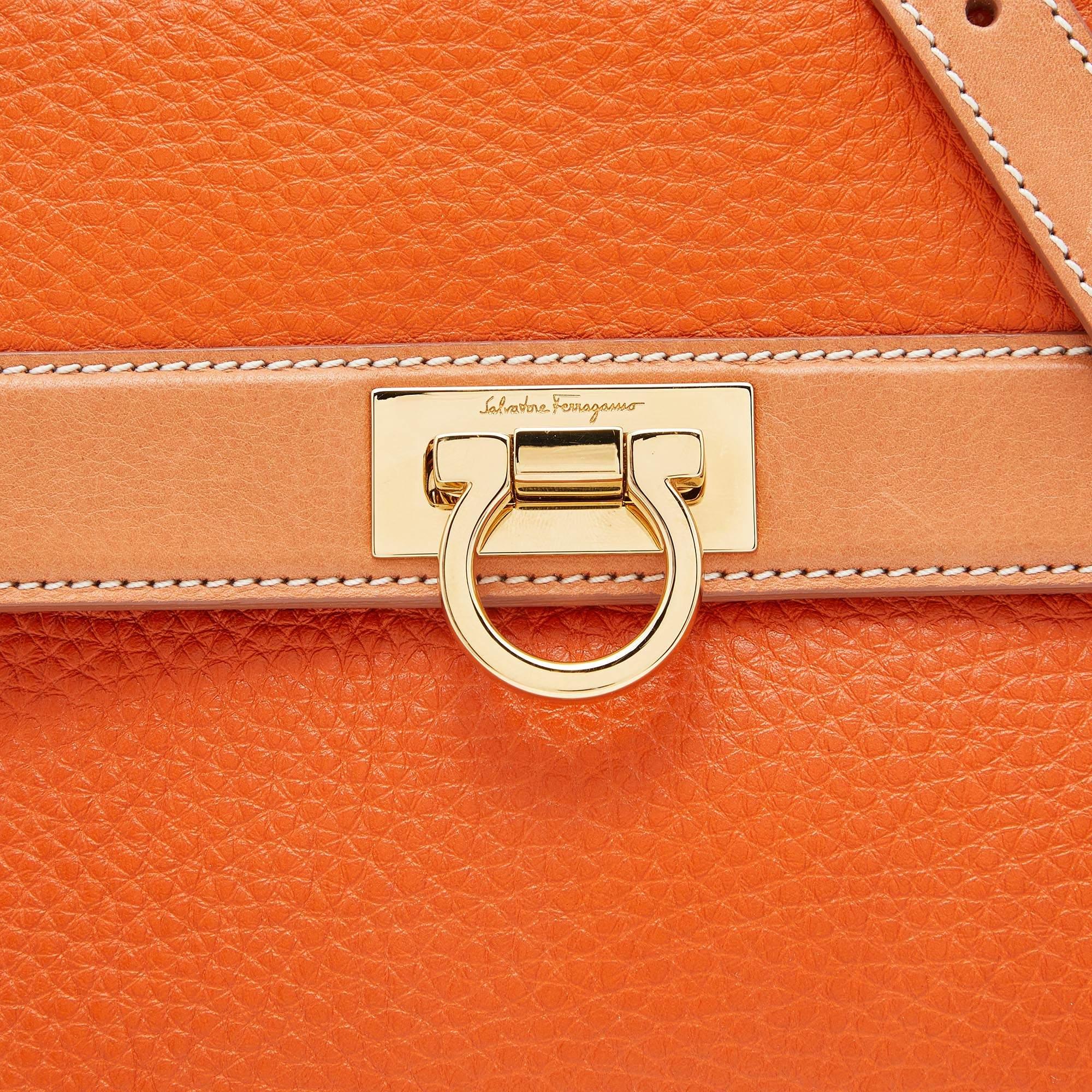 Salvatore Ferragamo Two Tone Orange Leather Small Sofia Top Handle Bag 6