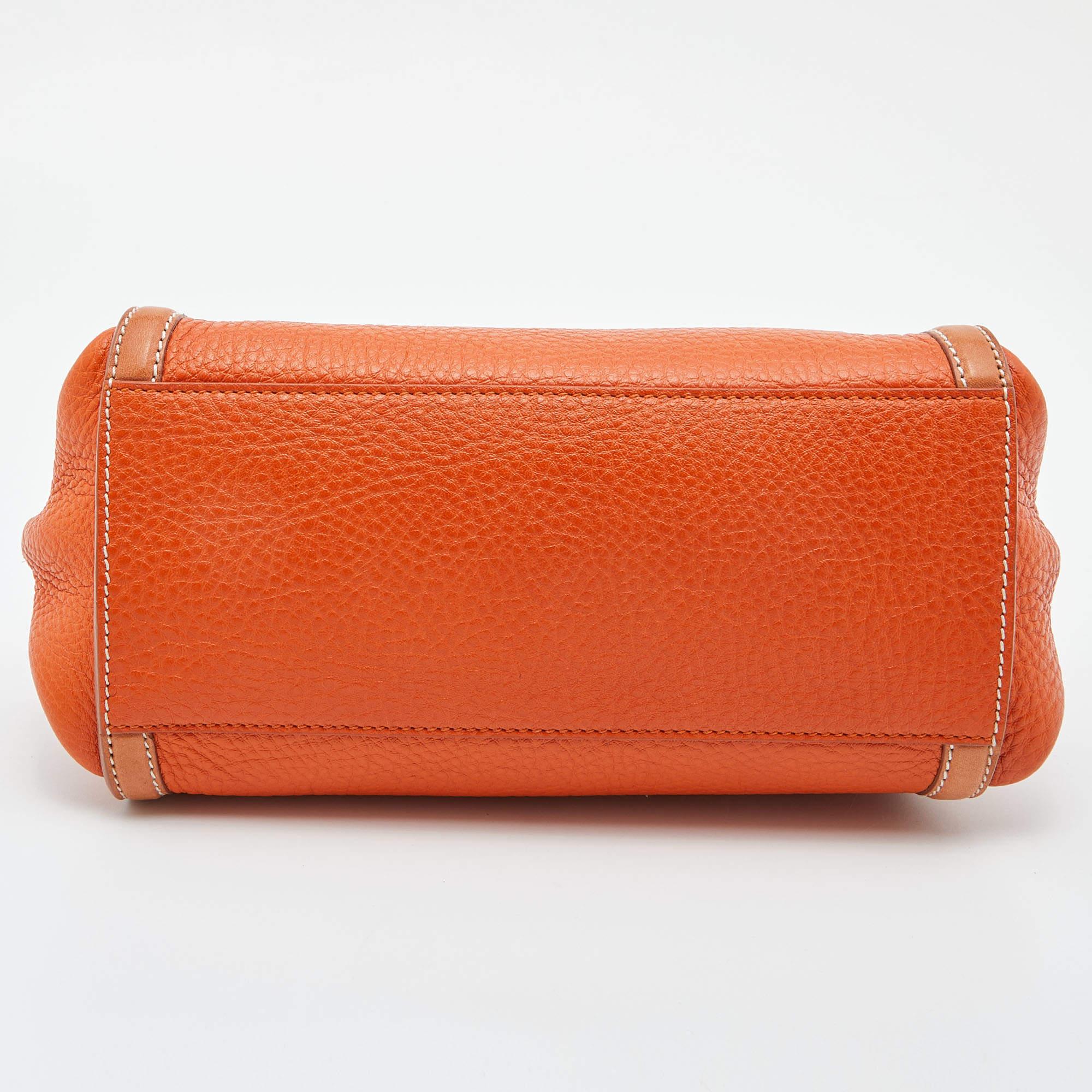 Women's Salvatore Ferragamo Two Tone Orange Leather Small Sofia Top Handle Bag