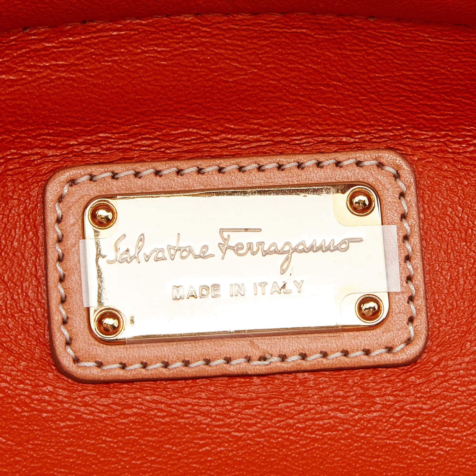 Salvatore Ferragamo Two Tone Orange Leather Small Sofia Top Handle Bag 2