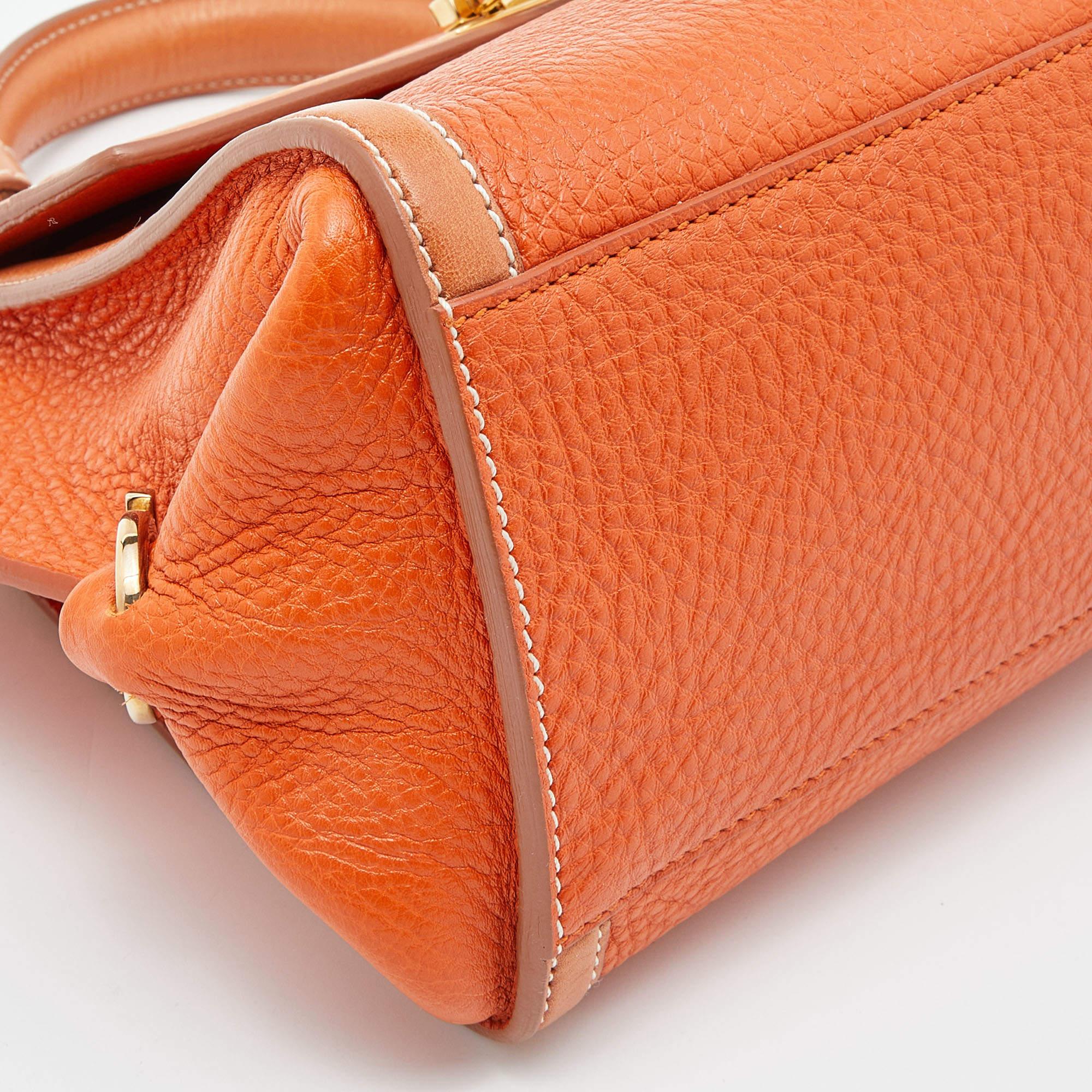 Salvatore Ferragamo Two Tone Orange Leather Small Sofia Top Handle Bag 3
