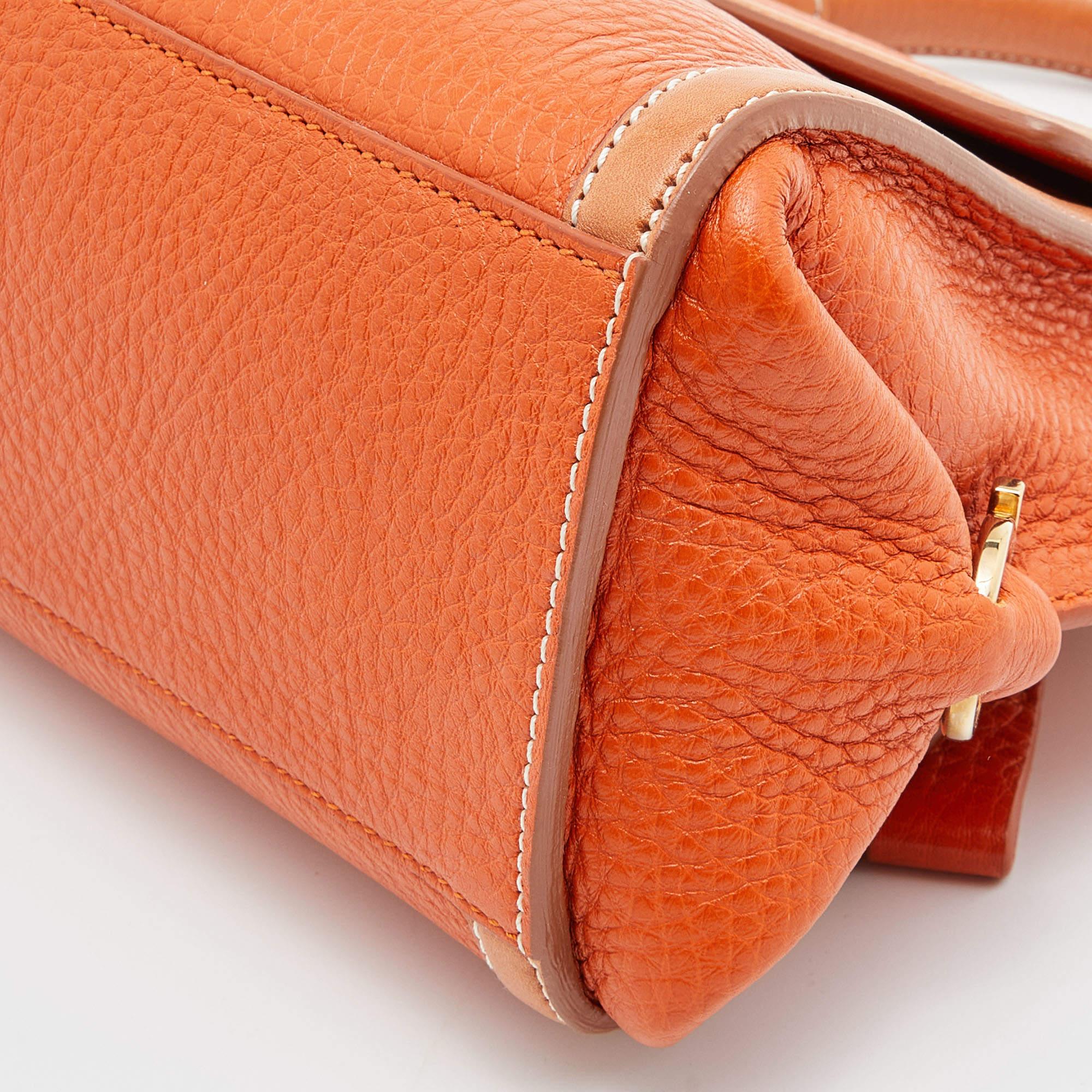 Salvatore Ferragamo Two Tone Orange Leather Small Sofia Top Handle Bag 4