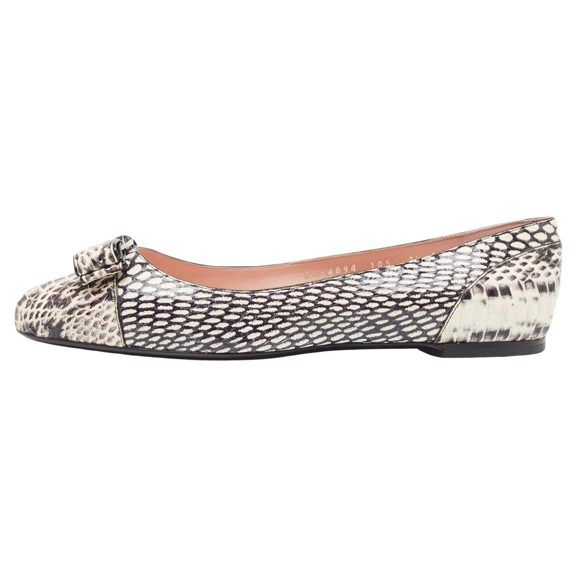 Salvatore Ferragamo Two Tone Python Varina Bow Ballet Flats Size 40 For Sale