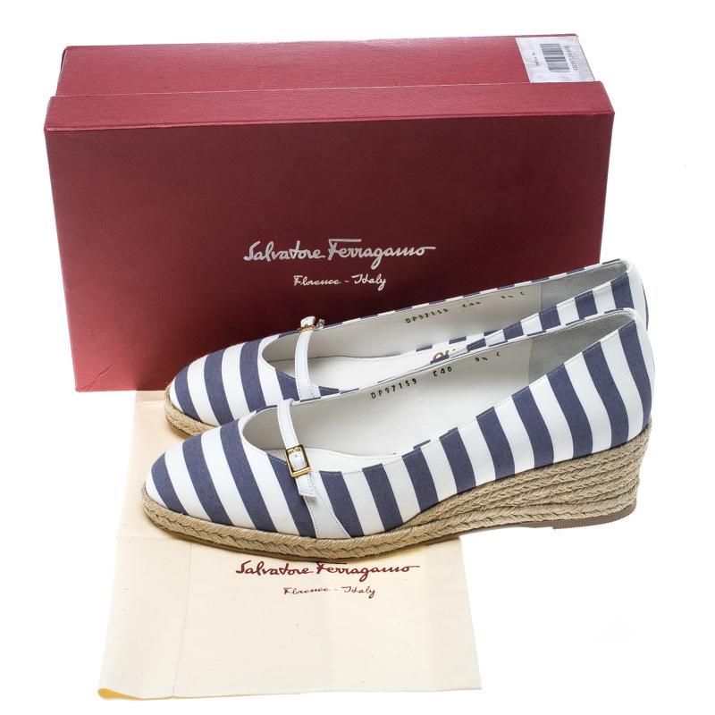 Salvatore Ferragamo Two Tone Striped Canvas Audrey Wedge Espadrille Pumps Size 4 3