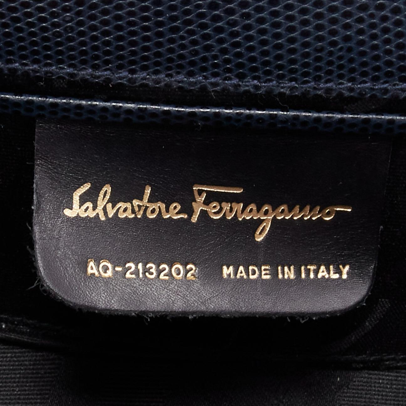 SALVATORE FERRAGAMO Vara Bow black scaled leather gold chain shoulder waist bag For Sale 5