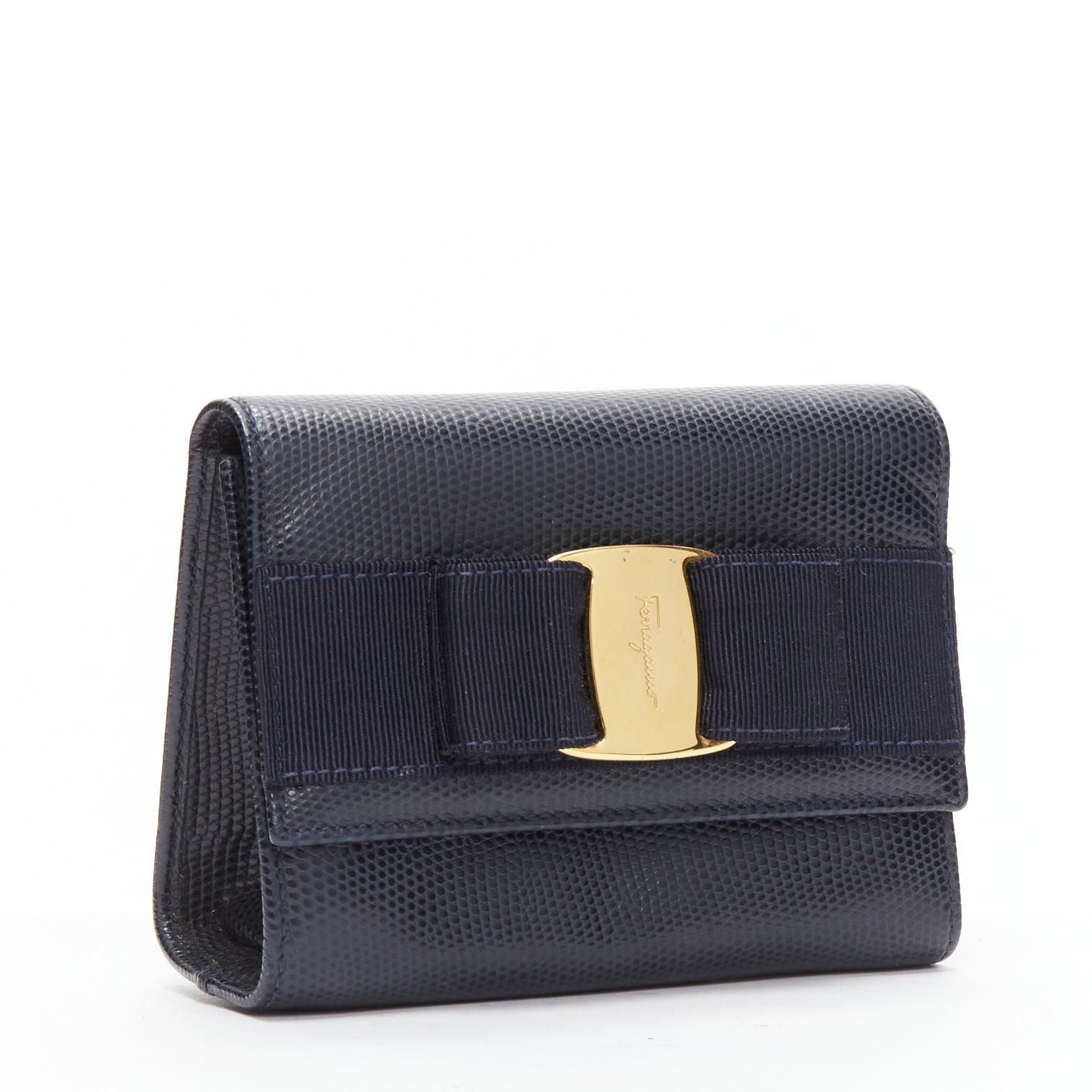 Black SALVATORE FERRAGAMO Vara Bow black scaled leather gold chain shoulder waist bag