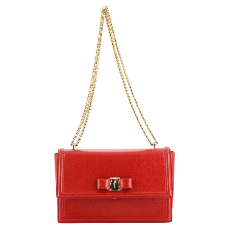 Salvatore Ferragamo Vara Bow Chain Flap Bag Leather Medium at 1stDibs