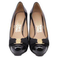 Salvatore Ferragamo Vara Bow Pumps in Black Patent Leather