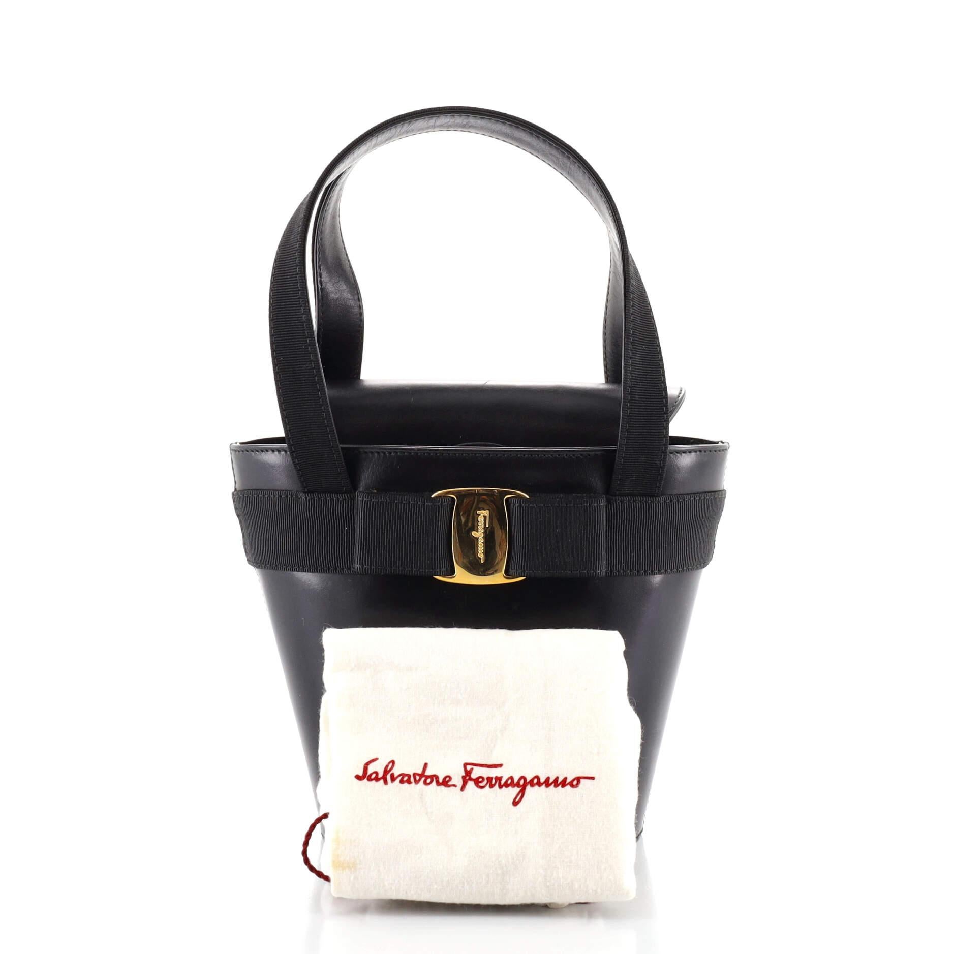 Salvatore Ferragamo Vara Bow Top Handle Bucket Bag Leather Mini at 1stDibs