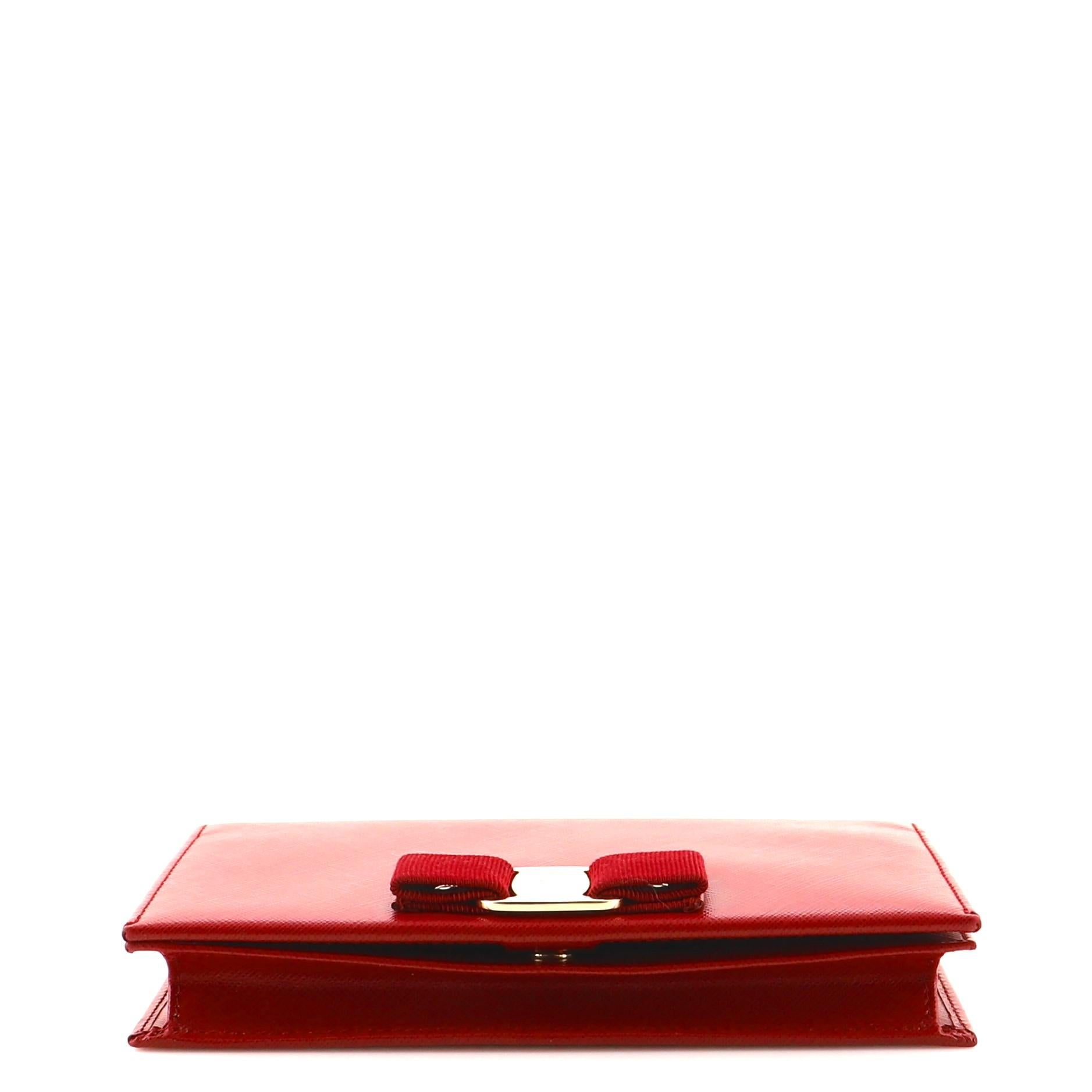 Red Salvatore Ferragamo Vara Bow Wallet on Chain Leather