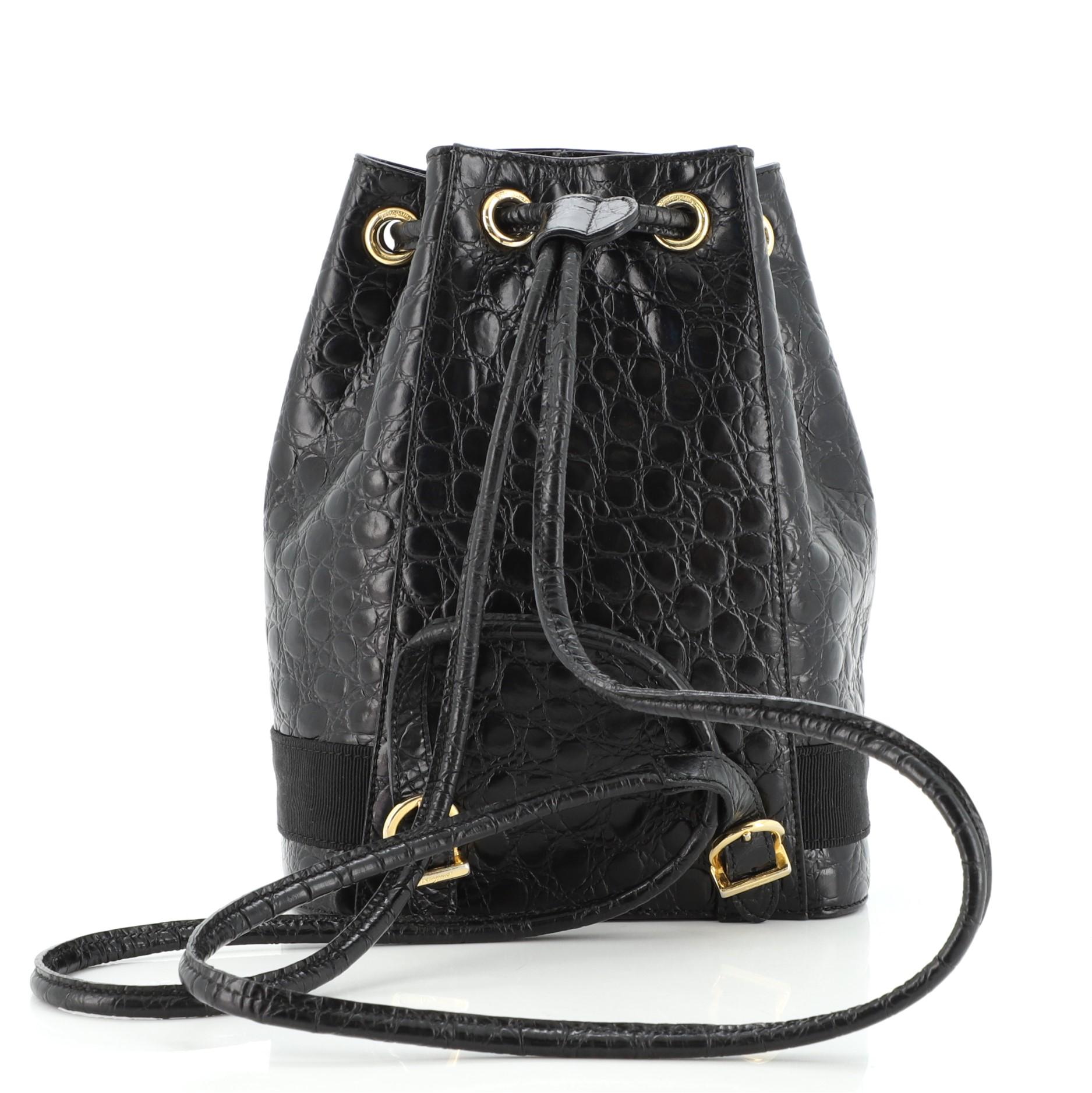 Salvatore Ferragamo Vara Bucket Backpack Embossed Leather Mini In Good Condition In NY, NY