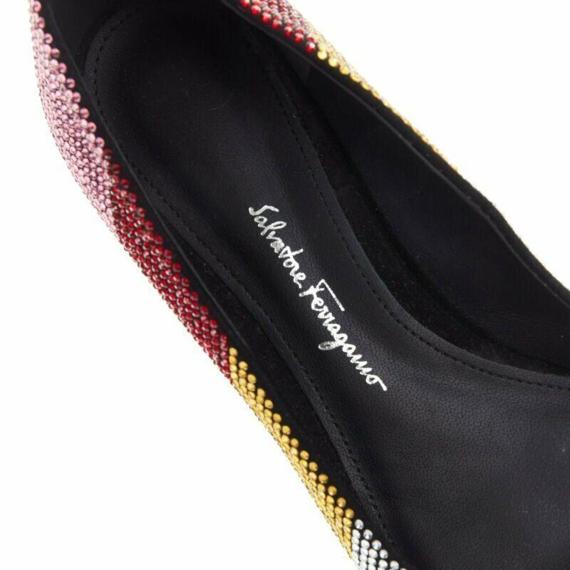SALVATORE FERRAGAMO Vara rainbow crystal strass bow chunky kitten pump EU34 For Sale 5