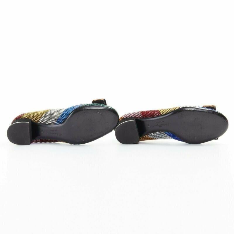 SALVATORE FERRAGAMO Vara rainbow crystal strass bow chunky kitten pump EU34 For Sale 1
