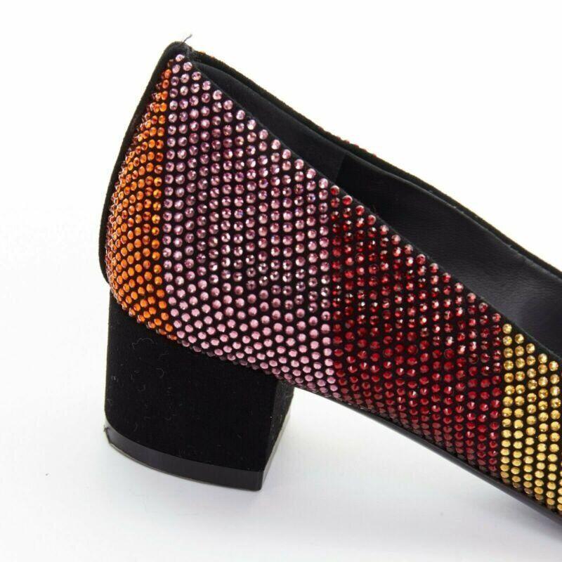 SALVATORE FERRAGAMO Vara rainbow crystal strass bow chunky kitten pump EU34 For Sale 4