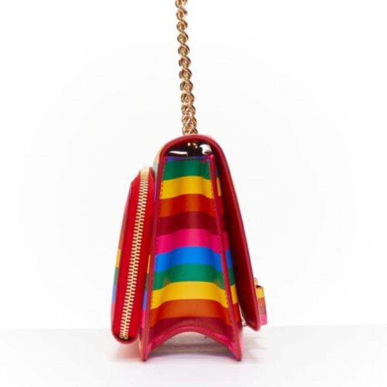 SALVATORE FERRAGAMO Vara rainbow stripe logo bow boxy chain crossbody bag In Good Condition In Hong Kong, NT
