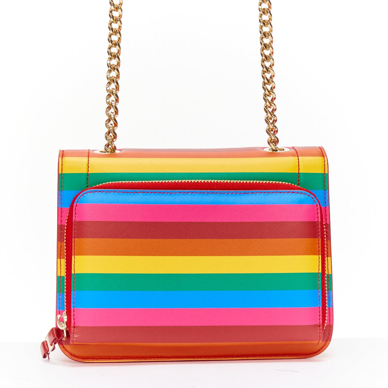 SALVATORE FERRAGAMO Vara rainbow stripe logo bow boxy chain crossbody bag For Sale 1