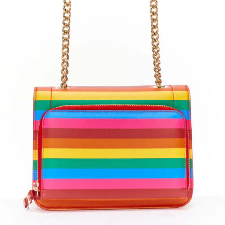 Women's SALVATORE FERRAGAMO Vara rainbow stripe logo bow boxy chain crossbody bag