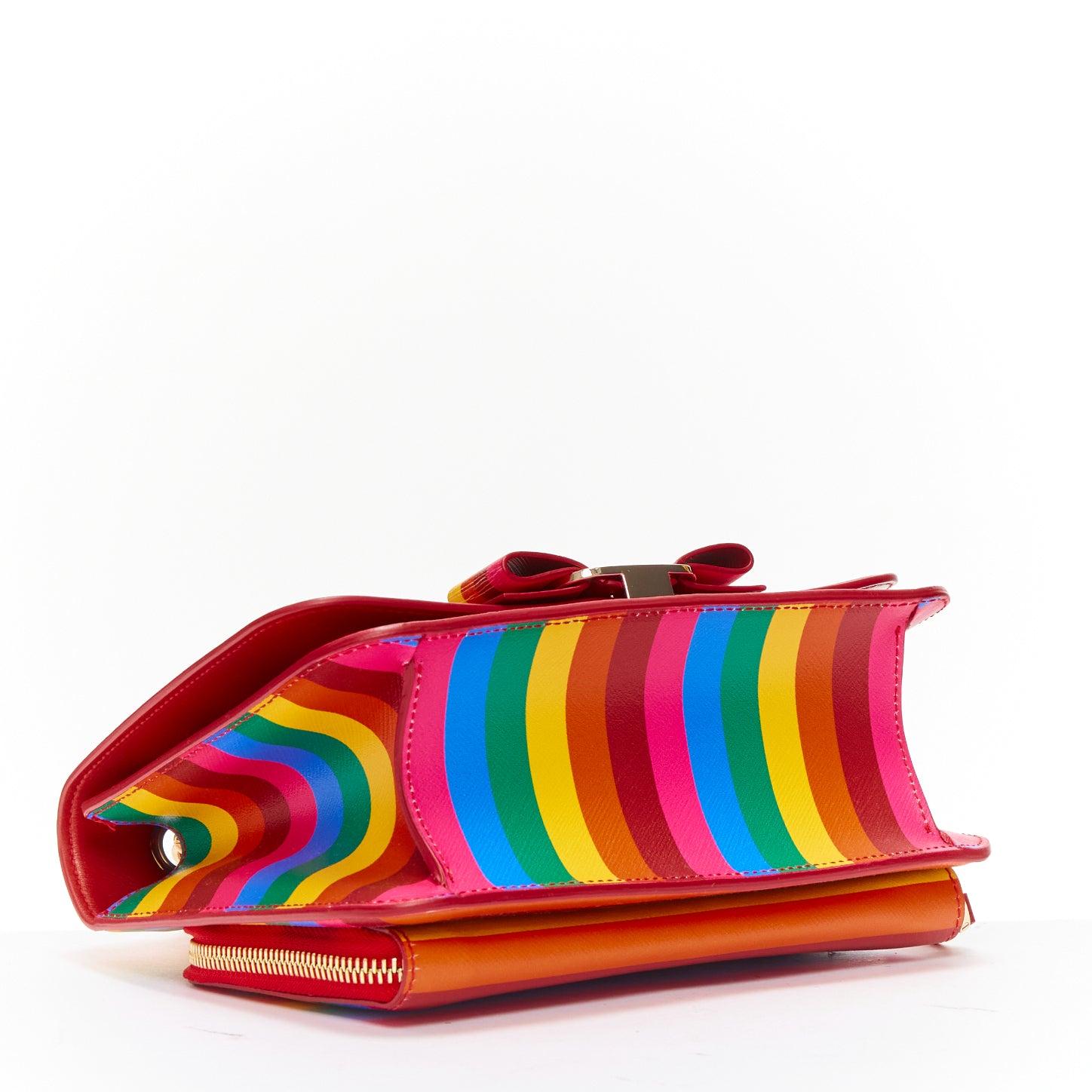 SALVATORE FERRAGAMO Vara rainbow stripe logo bow boxy chain crossbody bag For Sale 2