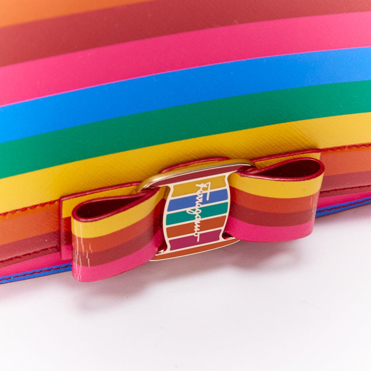 SALVATORE FERRAGAMO Vara rainbow stripe logo bow boxy chain crossbody bag For Sale 3