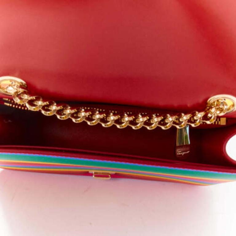 SALVATORE FERRAGAMO Vara rainbow stripe logo bow boxy chain crossbody bag 4