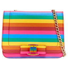 SALVATORE FERRAGAMO Vara rainbow stripe logo bow boxy chain crossbody bag