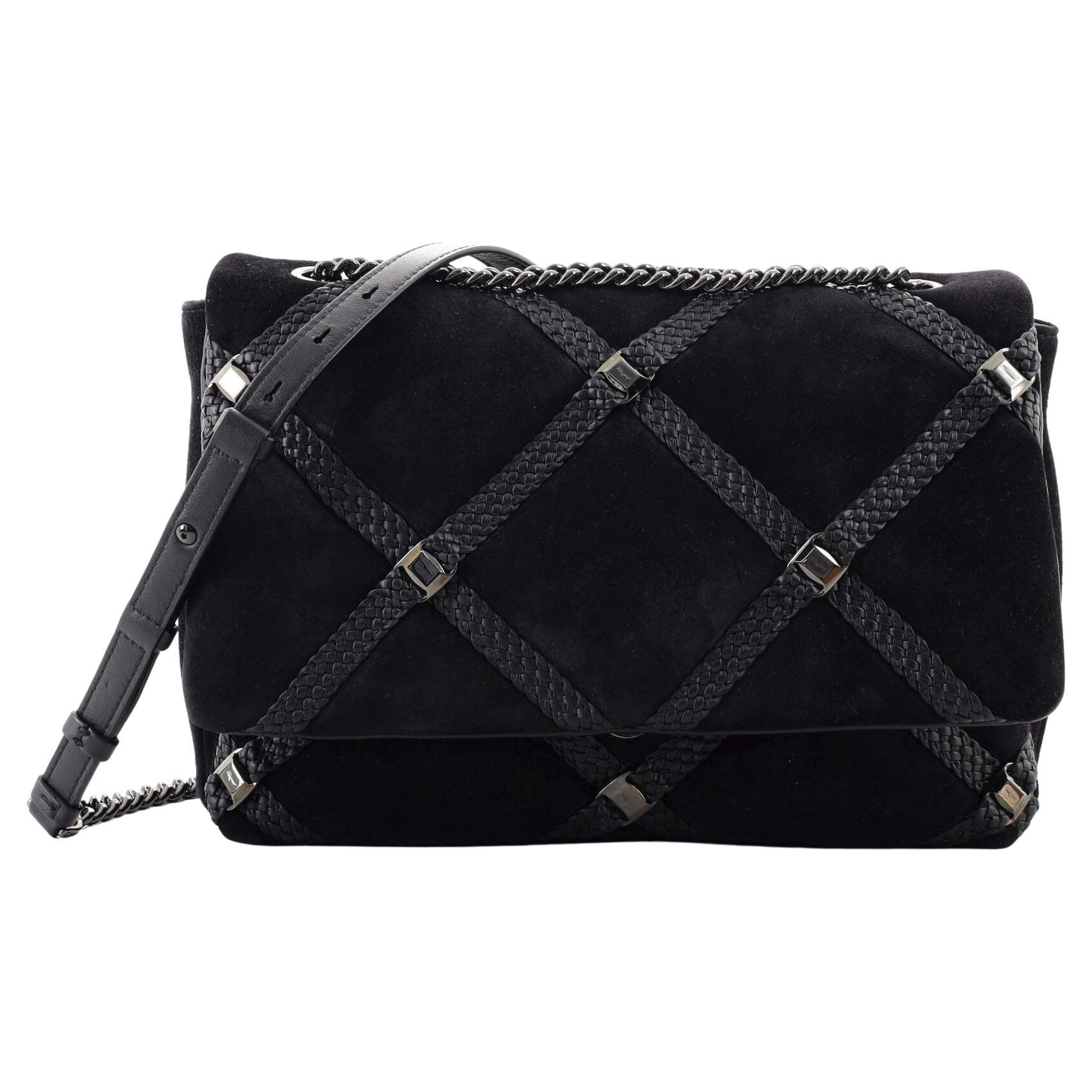 Salvatore Ferragamo Women Two-Tone Leather And Canvas Cut Out L Shoulder Bag
