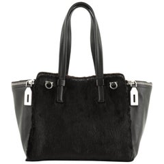 Salvatore Ferragamo Verve Tote Fox Fur And Leather Medium 