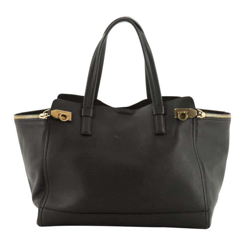 Salvatore Ferragamo Black Leather Tote / Shoulder Bag For Sale at 1stdibs