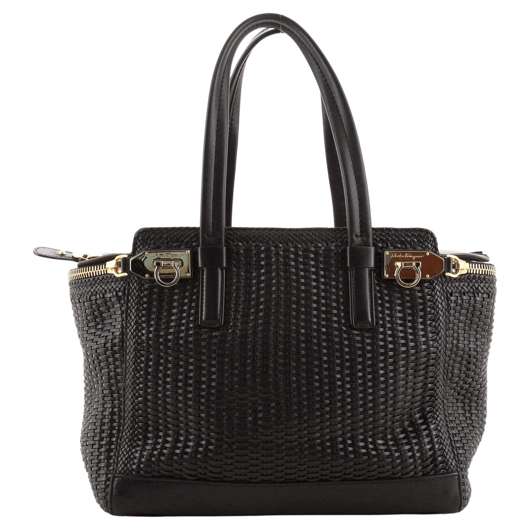 Salvatore Ferragamo Verve Tote Woven Leather Medium