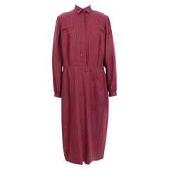 Salvatore Ferragamo Vestito Lungo Bordeaux Gessato Lana Vintage Anni 90