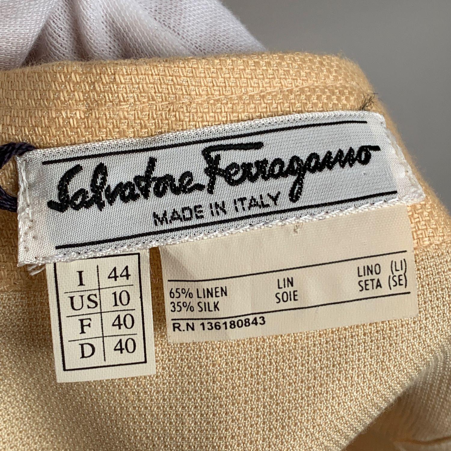 Women's Salvatore Ferragamo Vintage Beige Linen and Silk Wrap Skirt Size 44