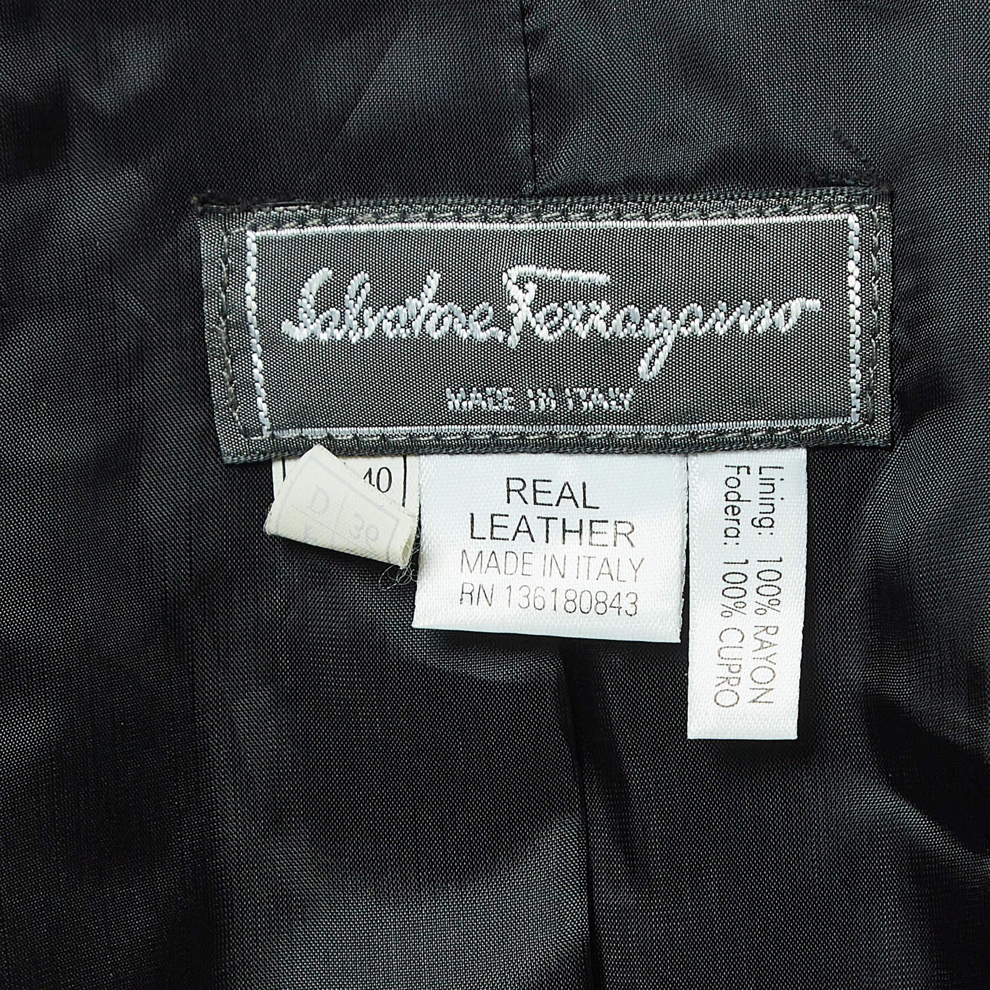 Women's Salvatore Ferragamo Vintage Black Leather Buttoned Jacket S