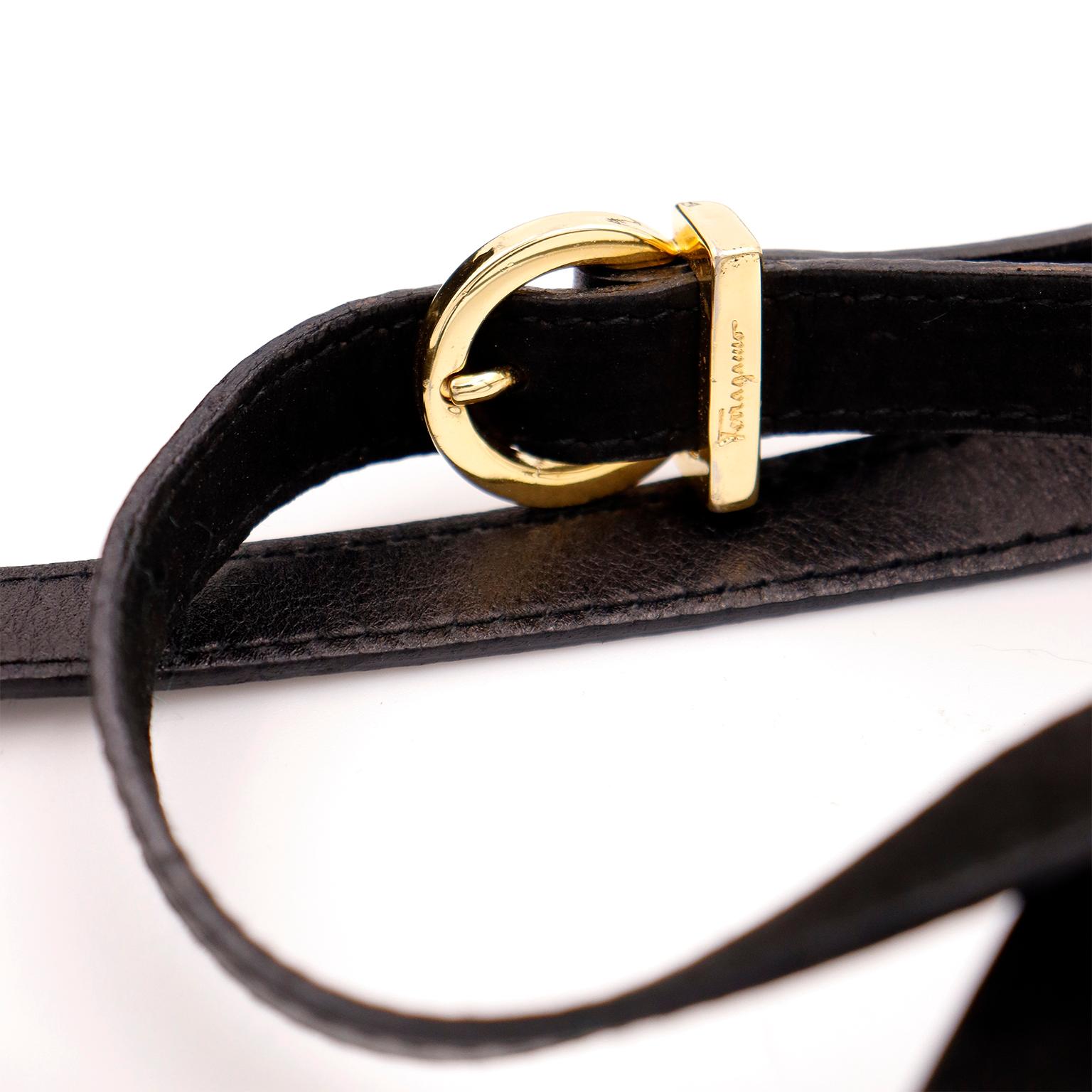 Salvatore Ferragamo Vintage Black Suede Shoulder Bag W Gold Monogrammed Hardware For Sale 3