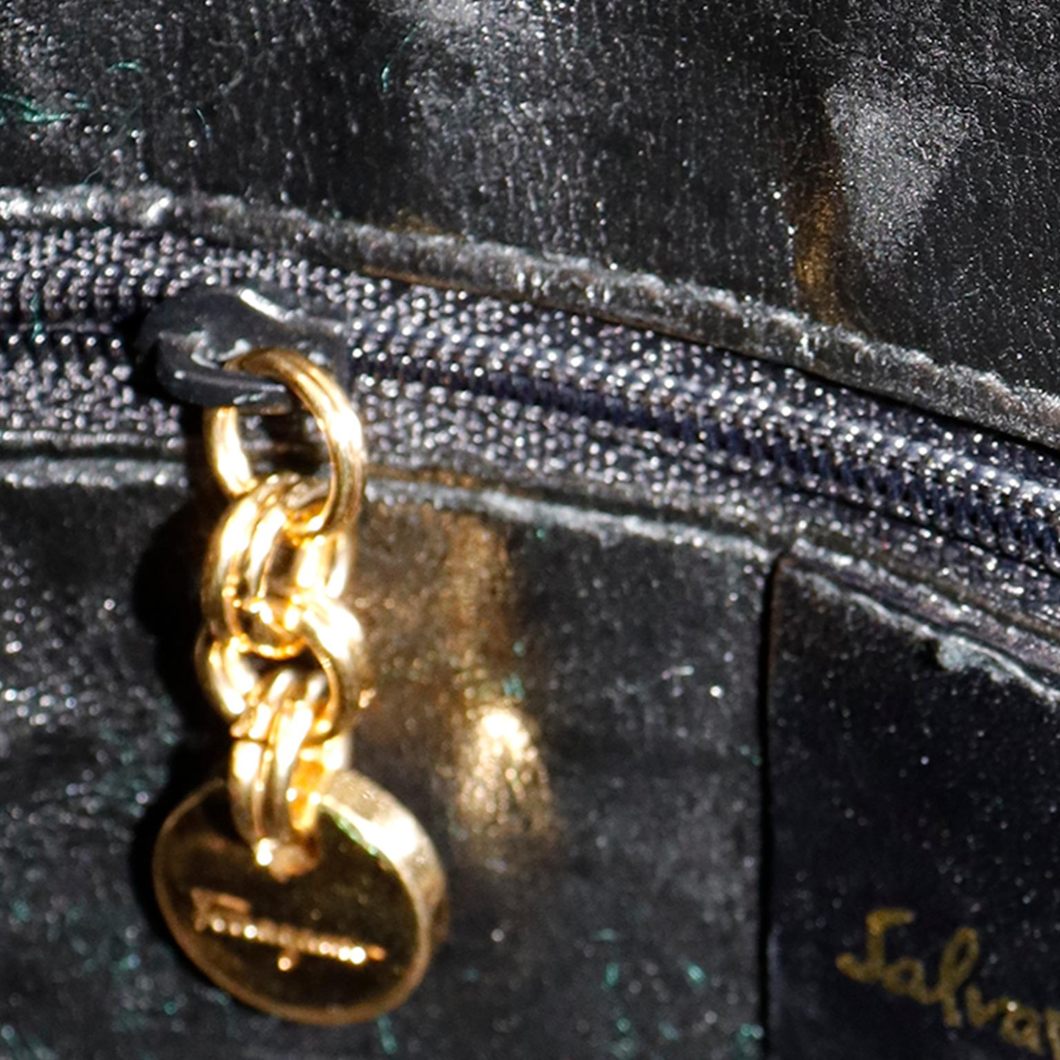 Salvatore Ferragamo Vintage Black Suede Shoulder Bag W Gold Monogrammed Hardware For Sale 4