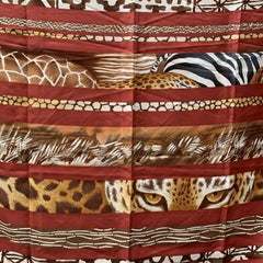 Salvatore Ferragamo Vintage Brown Striped Animaler Print Silk Scarf