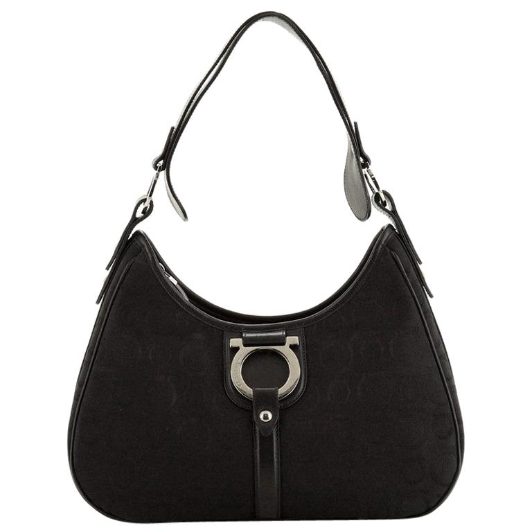 SALVATORE FERRAGAMO Brushed Off Calfskin Iconic Large Top Handle Bag Black  1247244