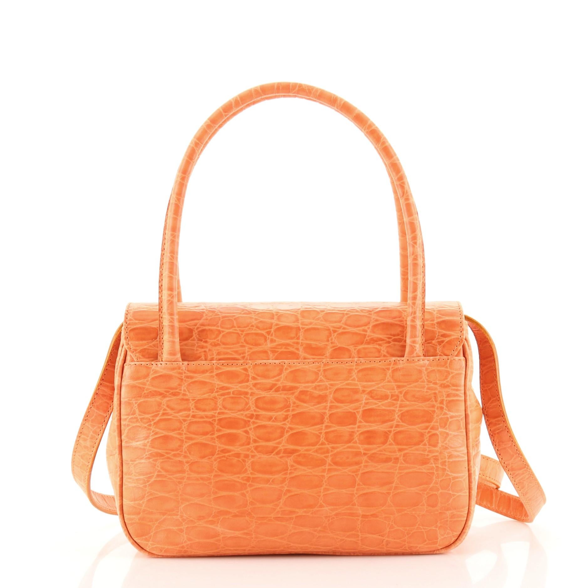 Salvatore Ferragamo Vintage Umwandelbare Klappe Schultertasche Krokodil geprägtes Leder (Orange)