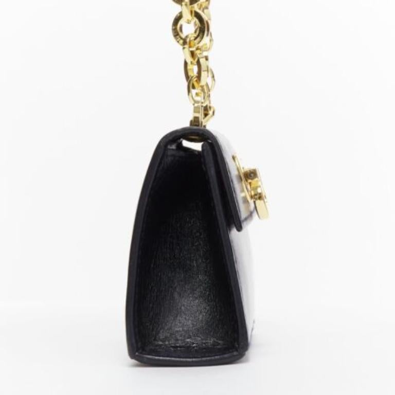 SALVATORE FERRAGAMO Vintage Gancini black gold chain mini waist belt bag In Good Condition For Sale In Hong Kong, NT