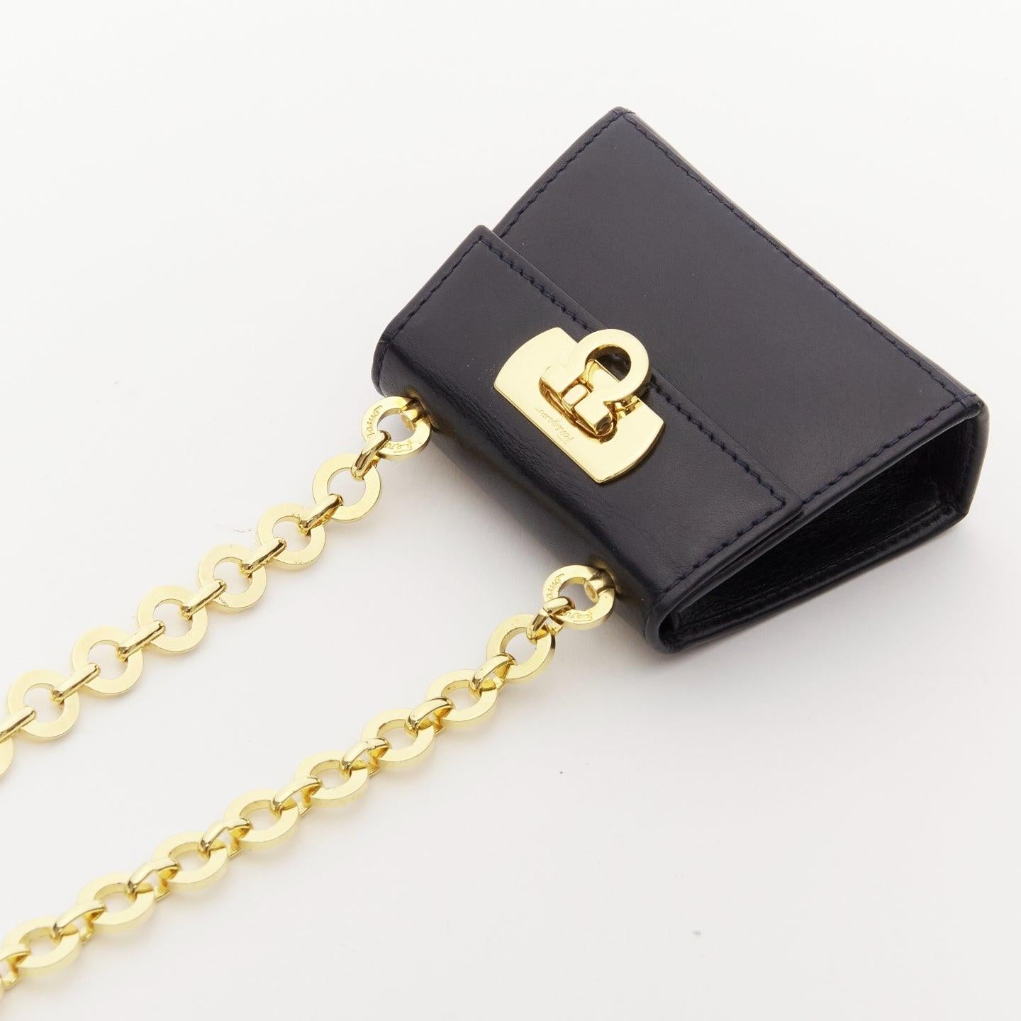 SALVATORE FERRAGAMO Vintage Gancini black gold chain mini waist belt bag For Sale 3