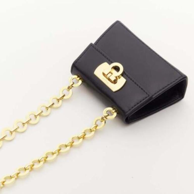SALVATORE FERRAGAMO Vintage Gancini black gold chain mini waist belt bag For Sale 2
